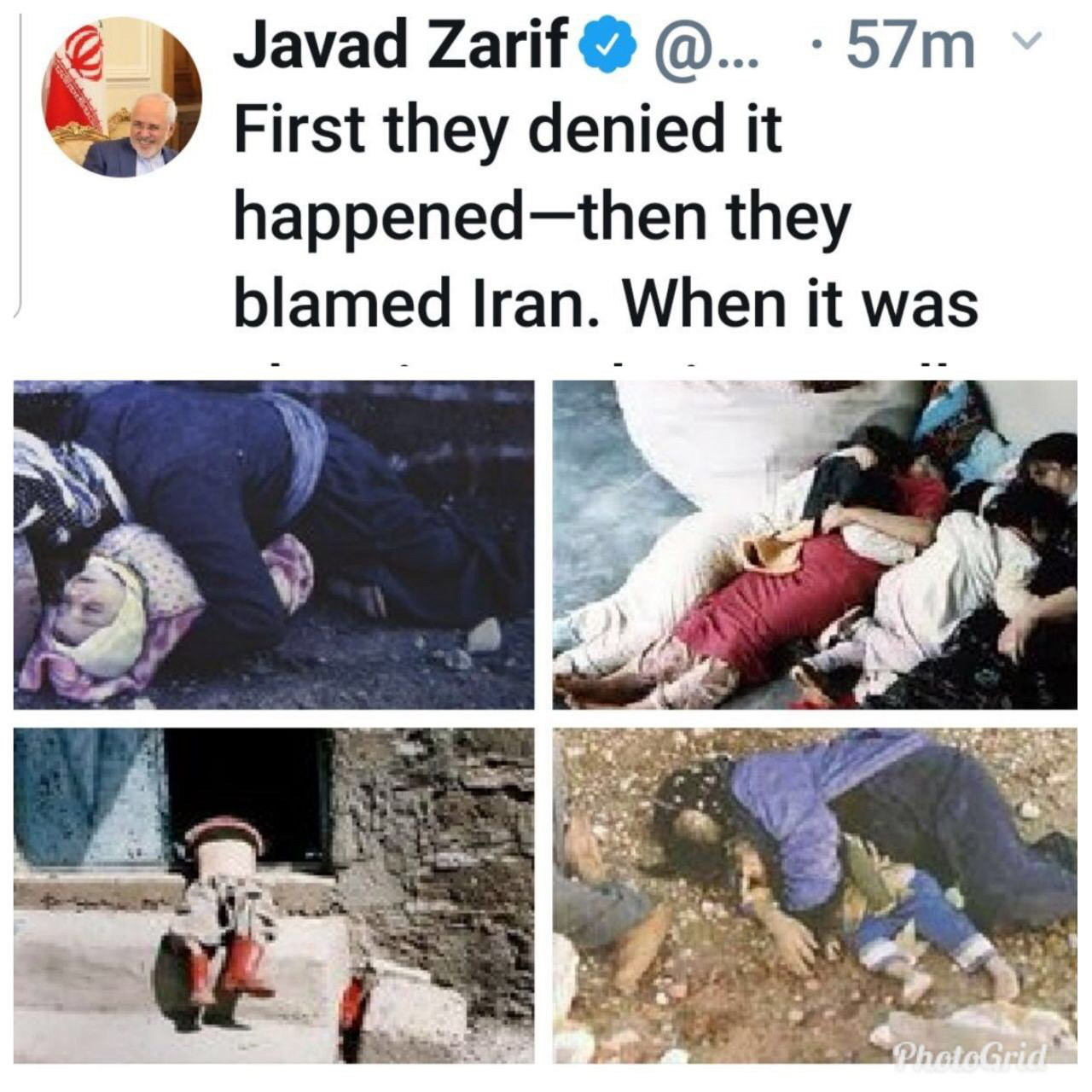 توئیت ظریف در سالگرد بمباران شیمیایی حلبچه: هرگز فراموش نخواهیم کرد