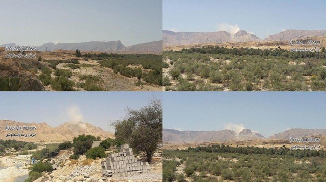 بلند شدن دودسفید از کوه نمک جاشک بوشهر