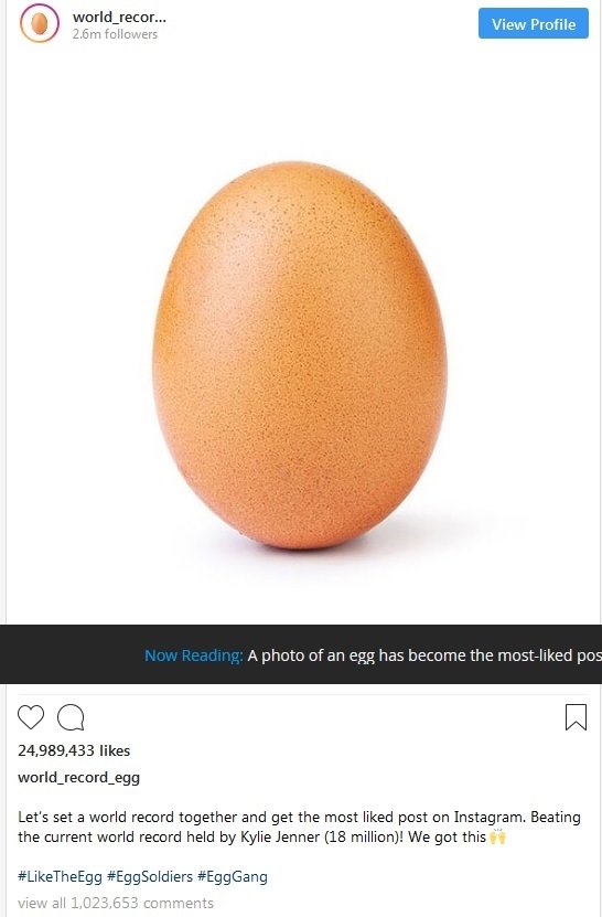 عکس یک تخم مرغ پرلایک ترین عکس اینستاگرام شد!