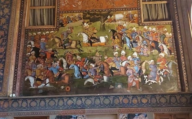 اتمام عملیات مرمت دیوارنگاره جنگ شاه اسماعیل در کاخ چهل‌ستون اصفهان
