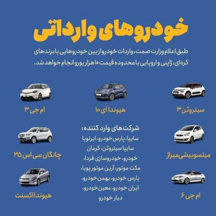 اسامی خودرو‌های وارداتی زیر ۱۰ هزار دلار منتشر شد+تصاویر